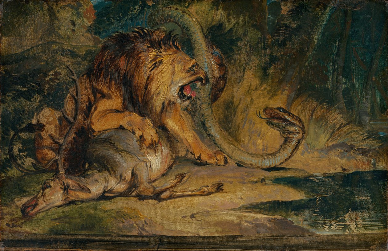 Lew w obronie swojej ofiary autorstwa Sir Edwin Landseer