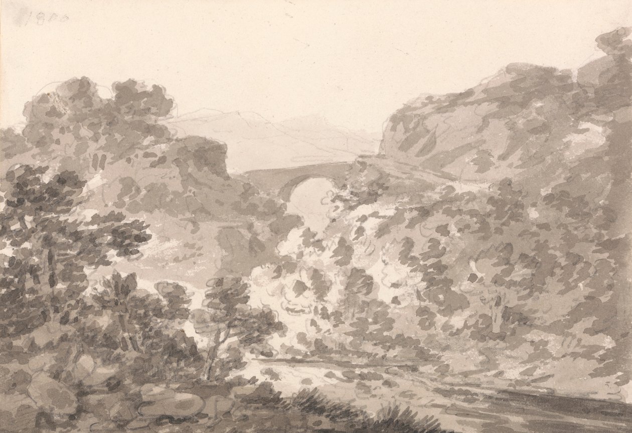 Most nad strumieniem, Północna Walia autorstwa Sir George Howland Beaumont seventh Baronet