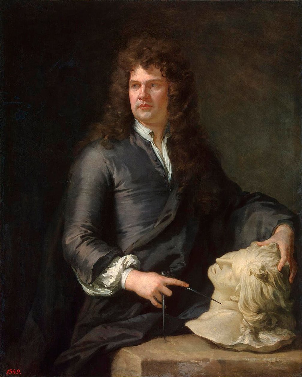 Portret snycerza Grinlinga Gibbonsa, 1648-1721, przed 1690. autorstwa Sir Gotfrey Kneller