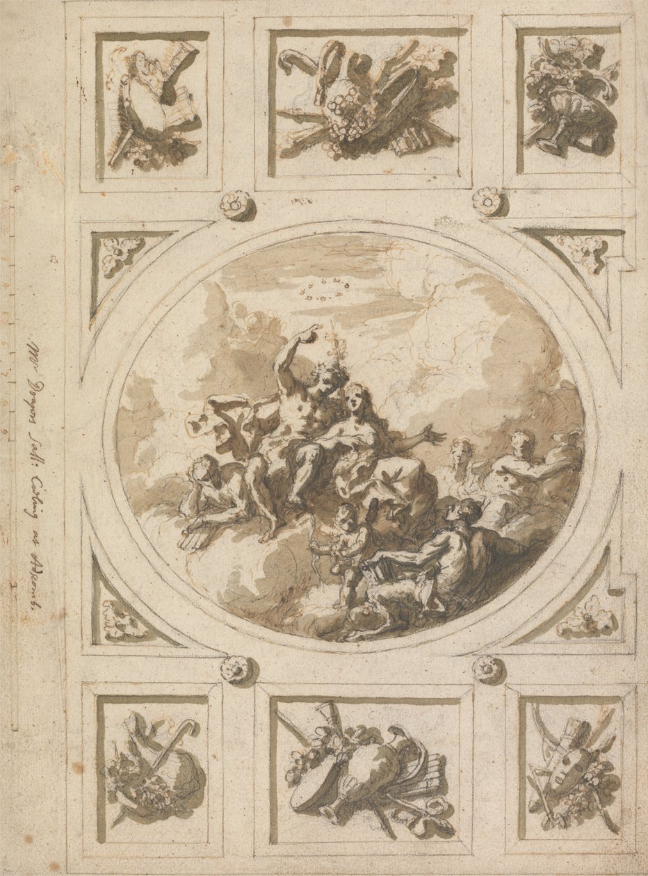 Projekt sufitu w Addiscombe: Bachus i Ariadna autorstwa Sir James Thornhill