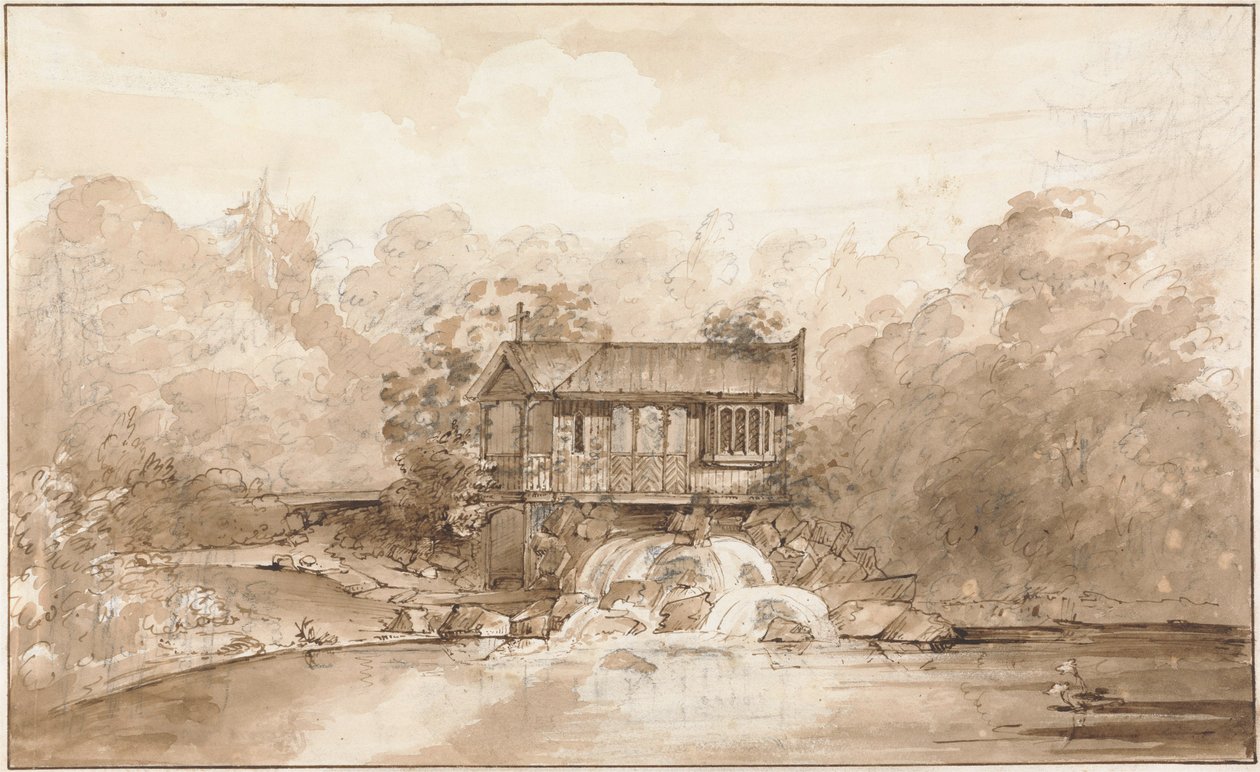 Projekt dla Hermitage, Virginia Water (pióro i brązowy tusz na graficie z praniem na papierze) autorstwa Sir Jeffry Wyatville