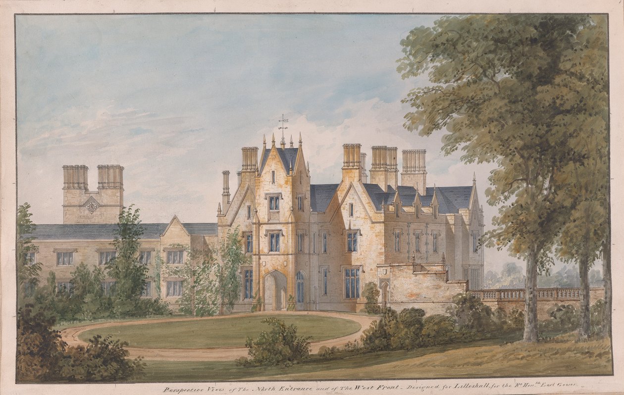 Lilleshall, Shropshire: widok na wejście północne i front zachodni autorstwa Sir Jeffry Wyatville
