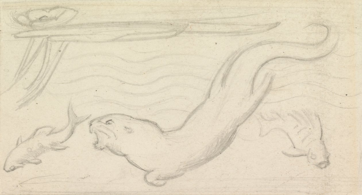Witraż, wydra i dwie ryby autorstwa Sir John Everett Millais