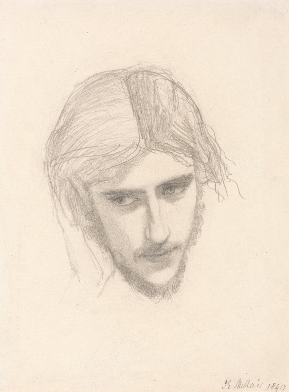 Studium na głowę Ferdynanda w „Ferdynand zwabiony przez Ariela” autorstwa Sir John Everett Millais