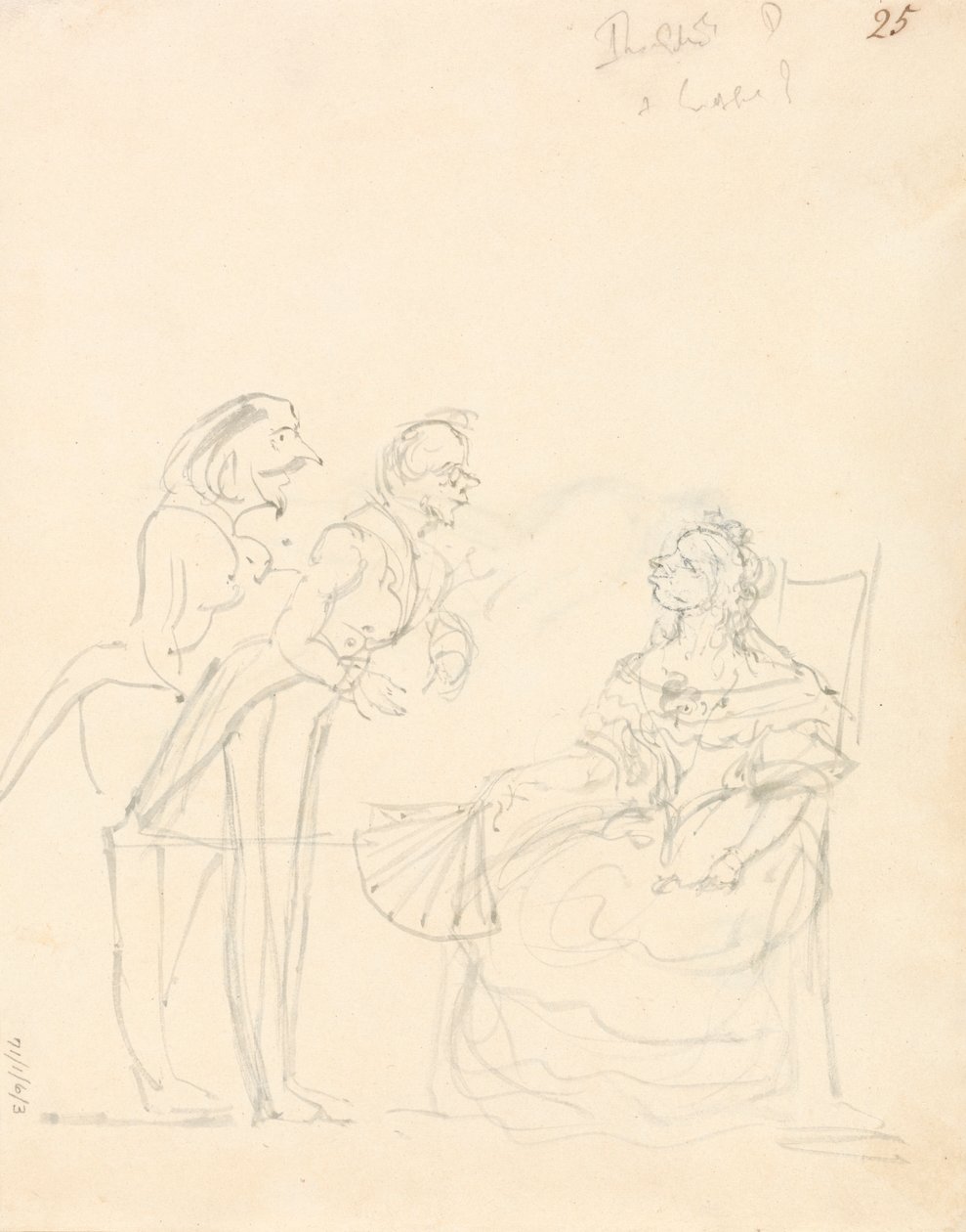 Dwóch panów rozmawiających z siedzącą damą autorstwa Sir John Everett Millais
