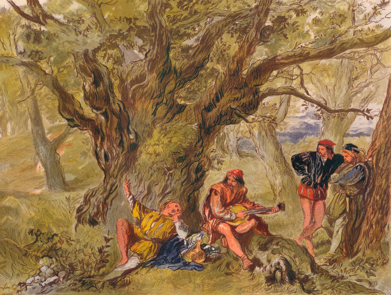 Jak wam się podoba: Akt II, scena V. Pod drzewem Greenwood, śpiewa Amiens, c1875 autorstwa Sir John Gilbert