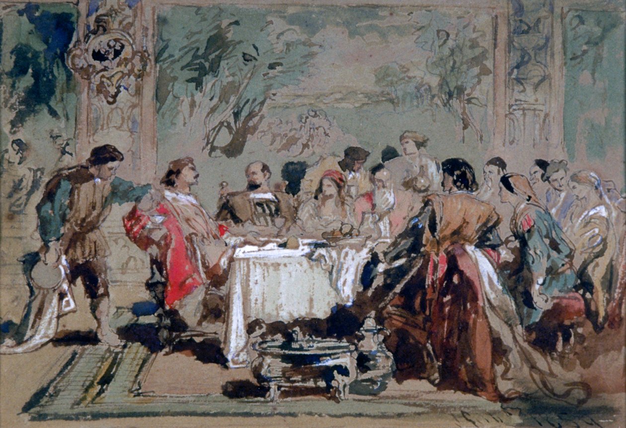 „Bankiet w domu Lucentia”, 1859 autorstwa Sir John Gilbert
