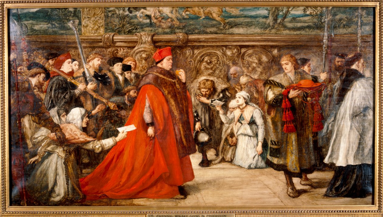 „Kardynał Wolsey, kanclerz Anglii, o jego postępie do Westminster Hall”, 1887 autorstwa Sir John Gilbert