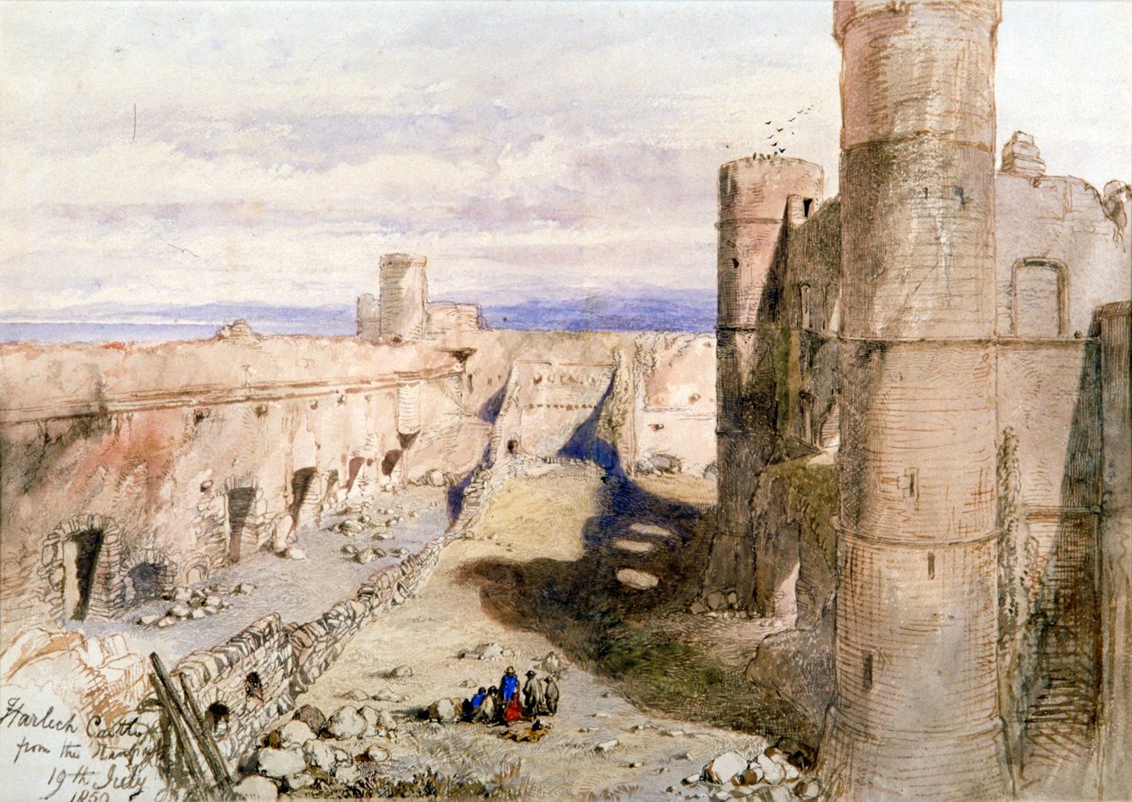 „Zamek Harlech z murów obronnych”, 1850 autorstwa Sir John Gilbert