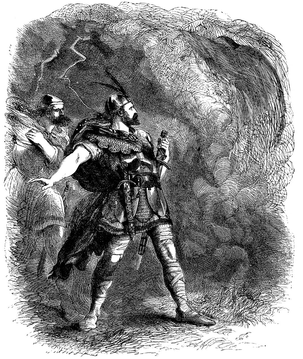 Makbet i Banko spotykają trzy czarownice, 1858 autorstwa Sir John Gilbert