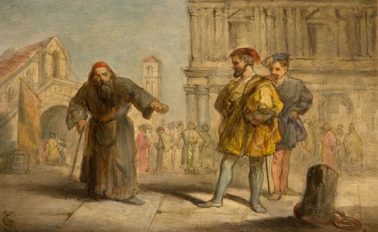 Scena z "Kupca weneckiego" Szekspira, 1865. autorstwa Sir John Gilbert