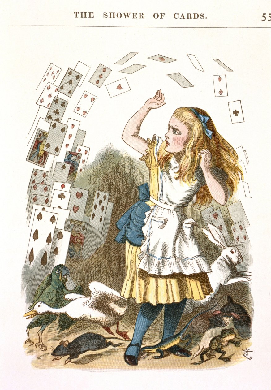 Prysznic kart. Ilustracja do Alicji w Krainie Czarów autorstwa L. Carrolla, 1890 autorstwa Sir John Tenniel