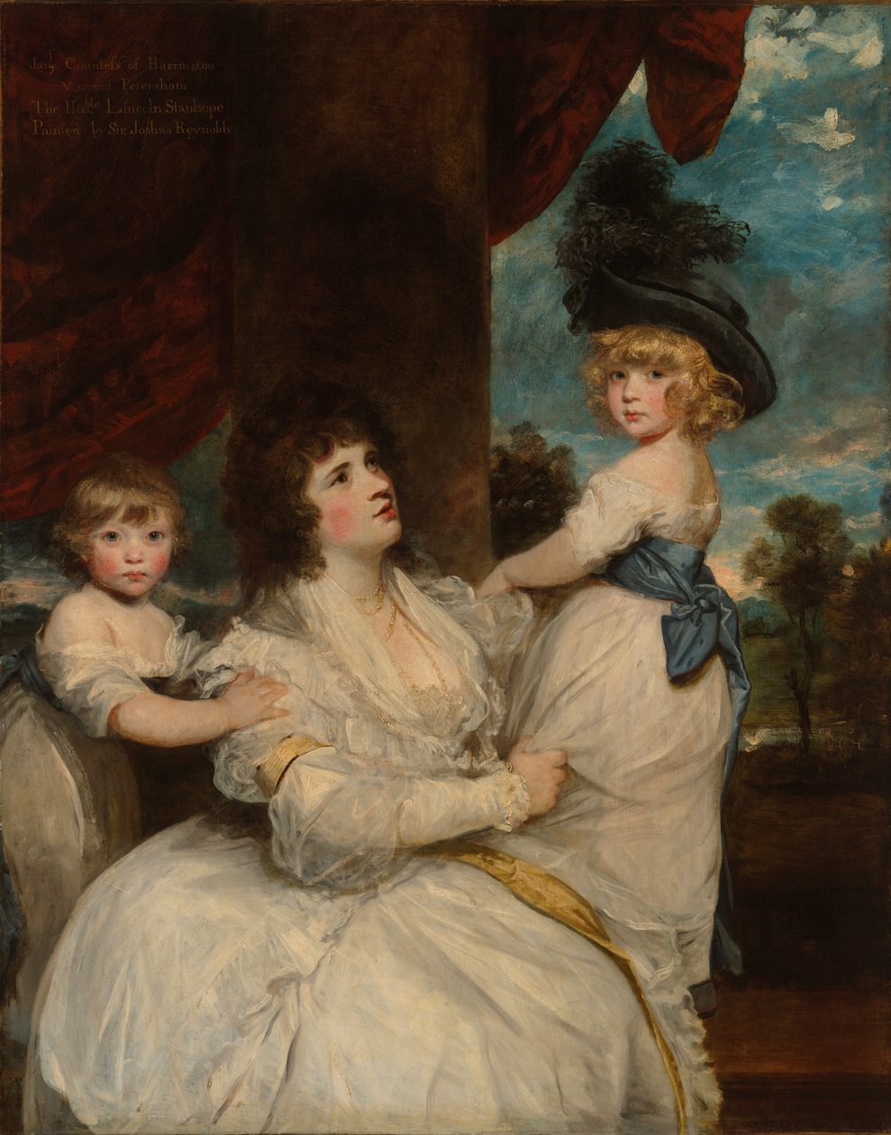 Portret Jane, hrabiny Harrington, z jej synami, wicehrabią Petersham i czcigodnym Lincolnem Stanhope autorstwa Sir Joshua Reynolds