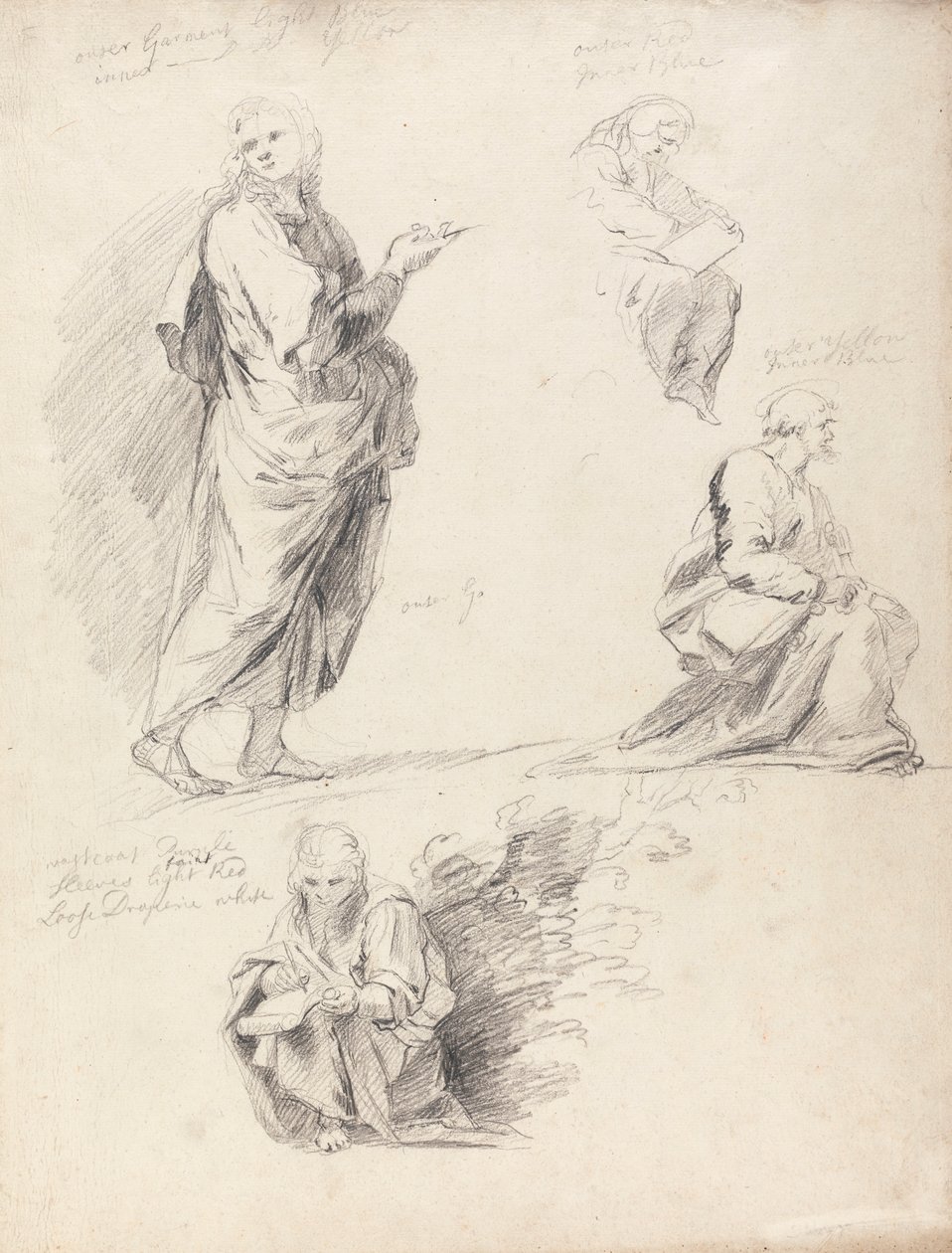Arkusz studiów rycin z Dysputy Rafaela (z osobną kartką z inskrypcją) autorstwa Sir Joshua Reynolds