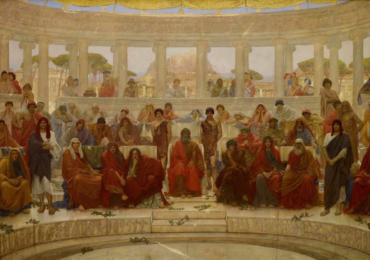 Audiencja w Atenach podczas [reprezentacji] „Agamemnona” Ajschylosa, 1884. autorstwa Sir William Blake Richmond