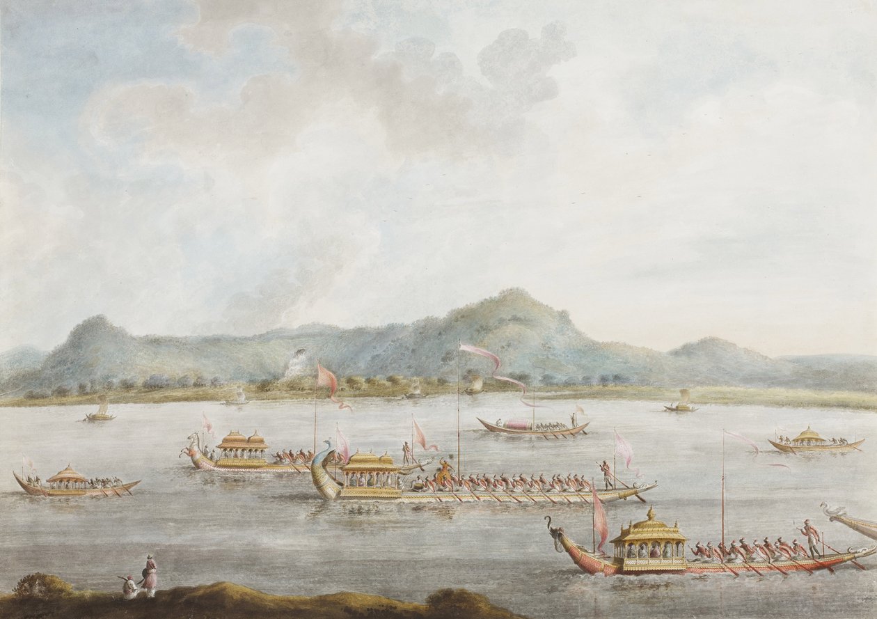 Łodzie Nawab z Murshidabad na Gangesie, 1814 (nieprzezroczyste wc na papierze) autorstwa Sita Ram