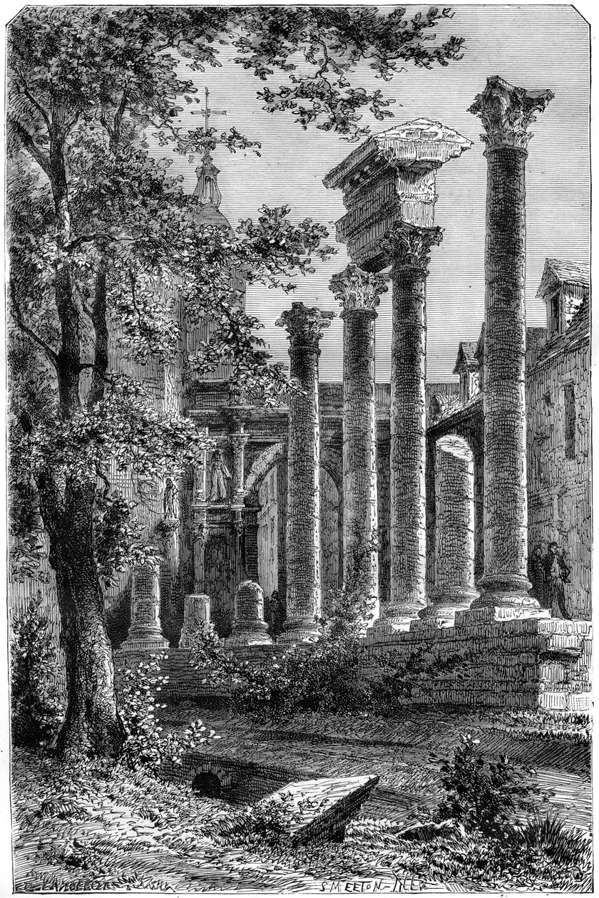 Pozostałości rzymskiego teatru w Besancon we Francji, 1882-1884. autorstwa Smeeton