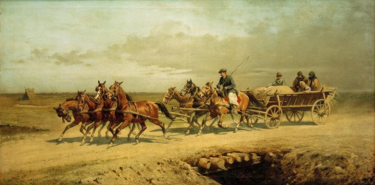 Siedem koni w Debreczynie autorstwa Alexander von Wagner