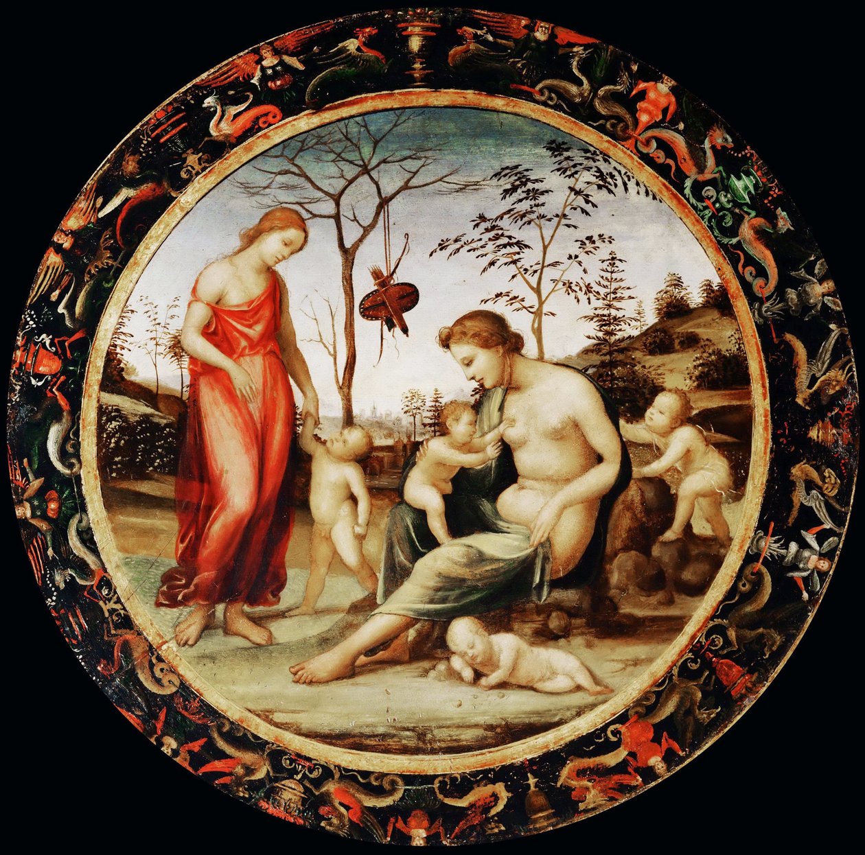 Alegoria Miłości Wenus terrestre z Erosem i Wenus celeste z Anterosem i dwoma amorkami autorstwa Sodoma