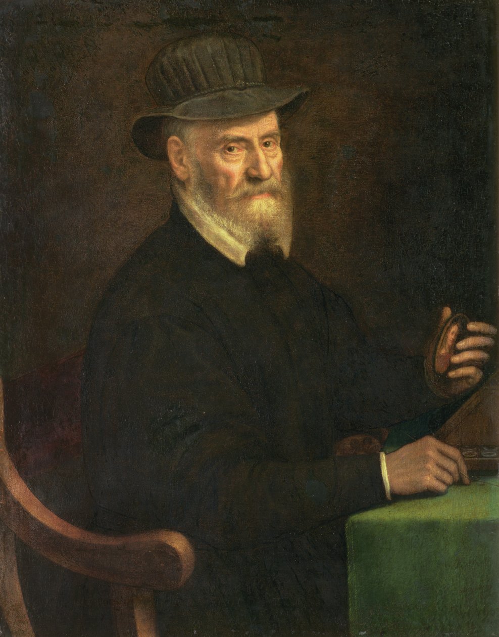 Portret Giulio Clovio (1498-1578), miniaturowego artysty, trzymającego miniaturę uważaną za artystę Lavinia Teerlinks (fl.1545-70), 1556 autorstwa Sofonisba Anguissola