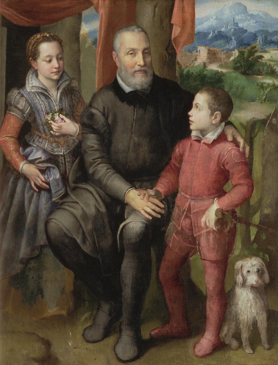 Portret rodziny artysty, Minerwy (siostry) Amilcare (ojca) i Asdrubale (brata), 1559 autorstwa Sofonisba Anguissola