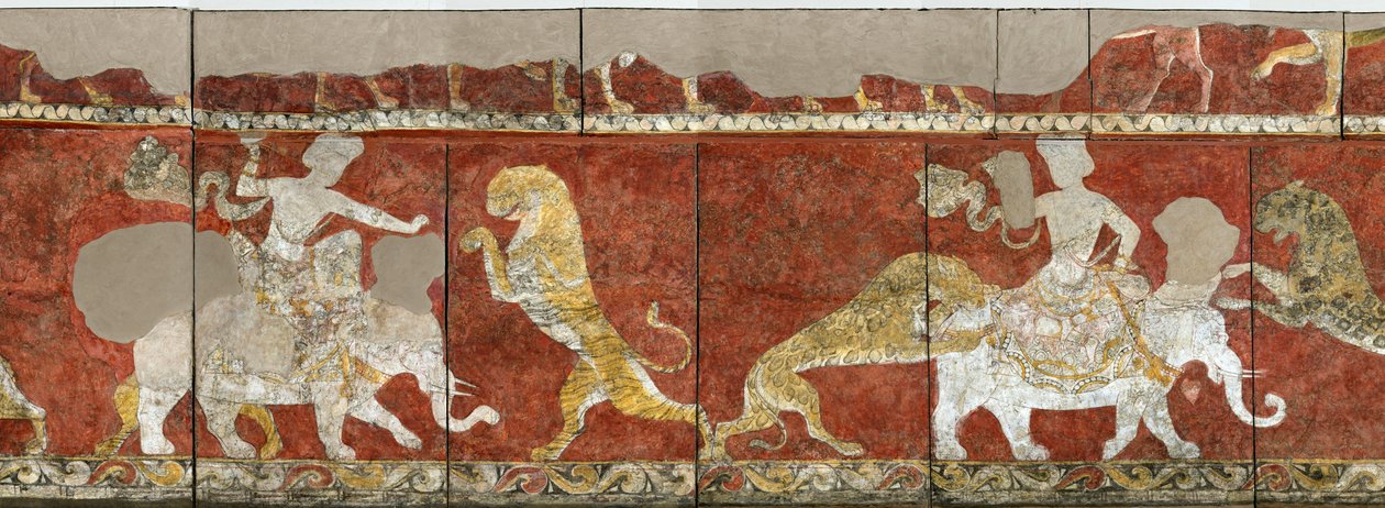 Sogdia - Sogdiana - Sogdian Art : Malarstwo ścienne z Czerwonej Sali Pałacu w Varakhsha. Fragment. Fresk, VII-VIII w., Pustelnia Państwowa, Sankt Petersburg autorstwa Sogdian Sogdian