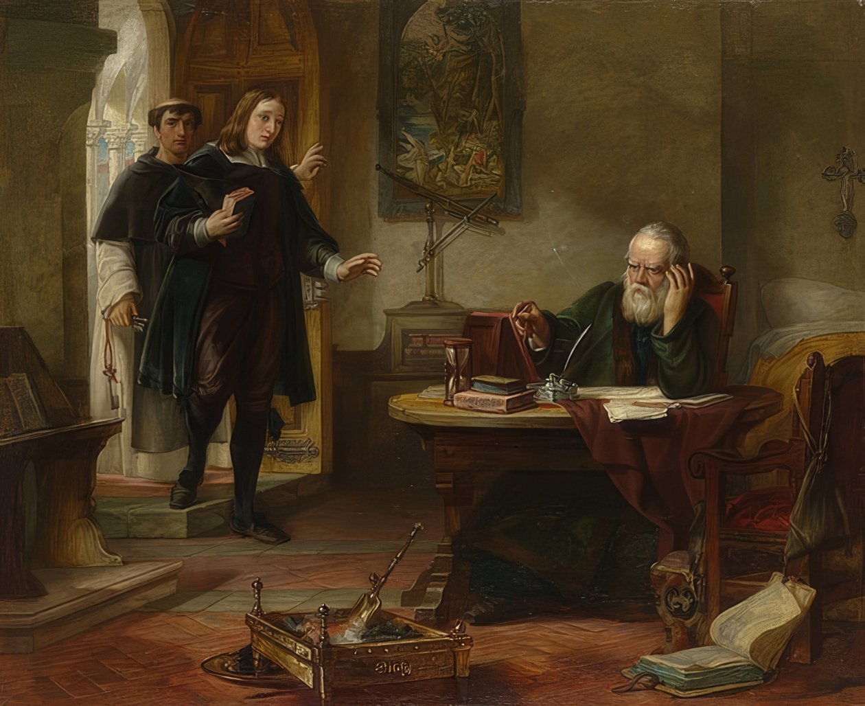 John Milton odwiedza Galileo Galilei. 1847 autorstwa Solomon Alexander Hart