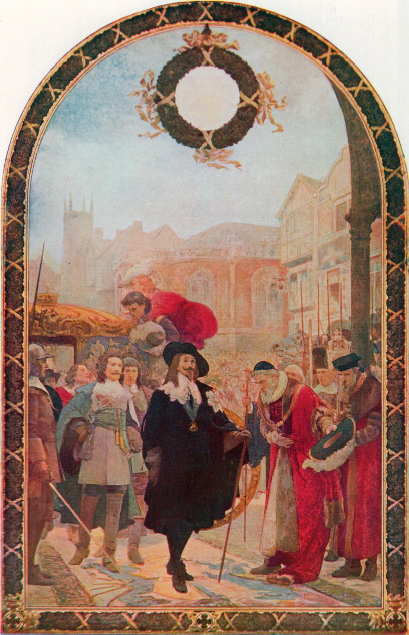 Karol I żądający pięciu posłów w Guildhall autorstwa Solomon Joseph Solomon