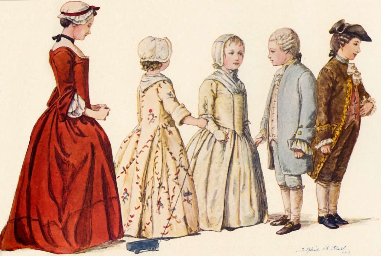 Strój dziecięcy za panowania królowej Anny, Jerzego I, II i III 1702-1790, 1903, 1937. autorstwa Sophie B. Steel