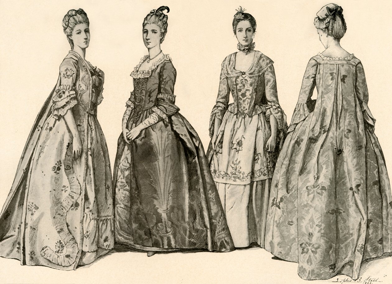 Odzież za panowania Jerzego II 1735-1760, 1903, 1937. autorstwa Sophie B. Steel