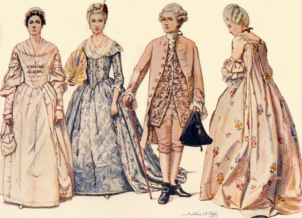Odzież za panowania Jerzego II 1750-1760, 1903, 1937. autorstwa Sophie B. Steel