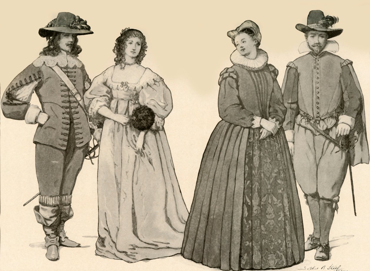 Odzież za panowania Jakuba I-Charlesa I 1607-1640, 1903, 1937. autorstwa Sophie B. Steel