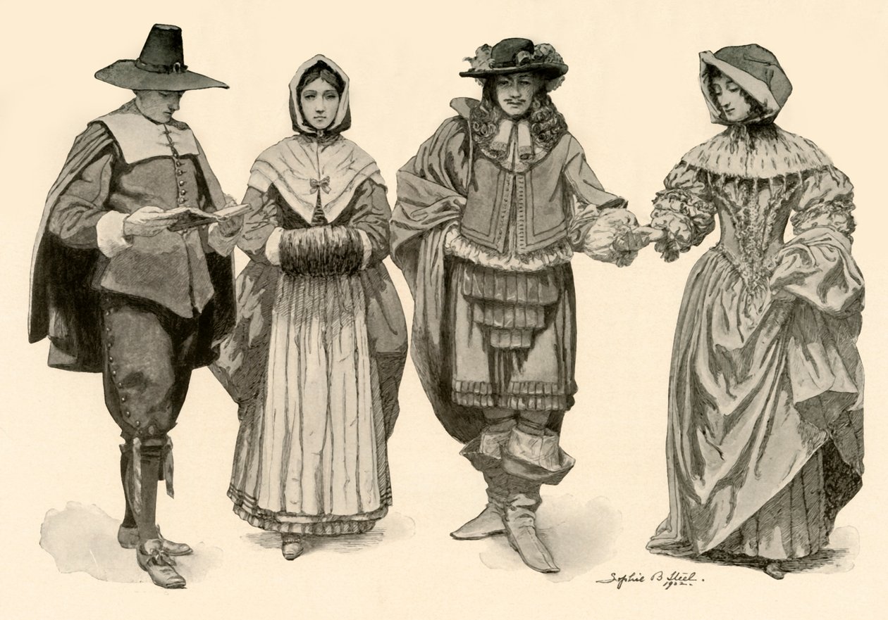 Odzież z lat 1620-1670, 1903, 1937. autorstwa Sophie B. Steel