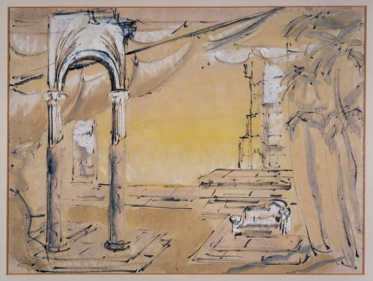 Dwór Dydony, scenografia autorstwa Sophie Fedorovitch do I aktu Dydony i Eneasza Henry