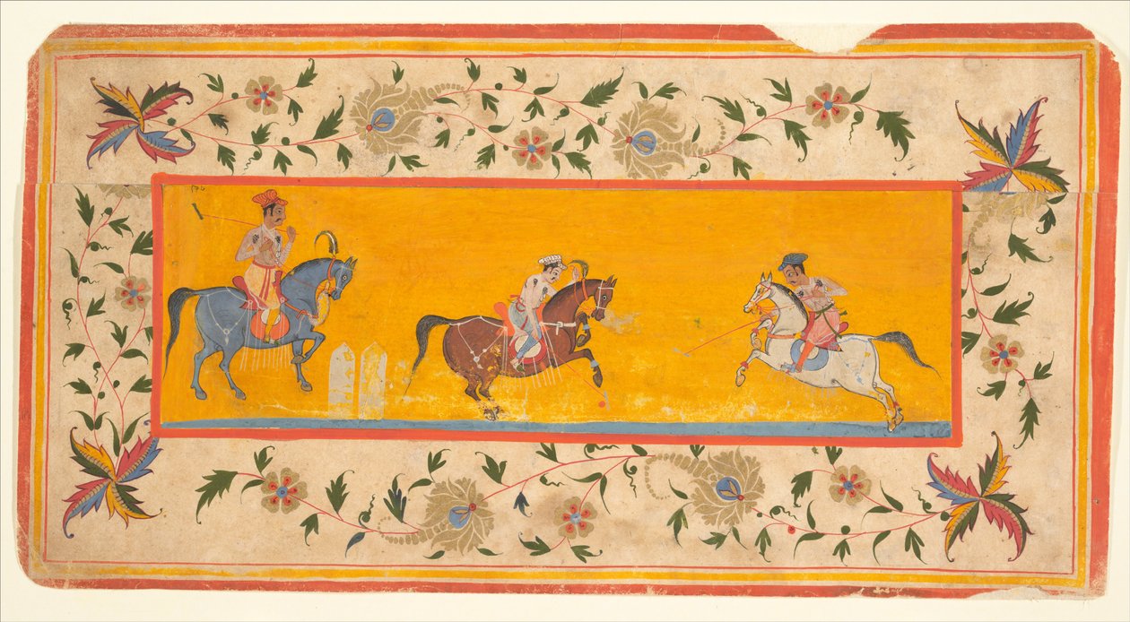 Trzej gracze w polo, ok. 1600-25 (tusz i akwarela na papierze) autorstwa South Indian School