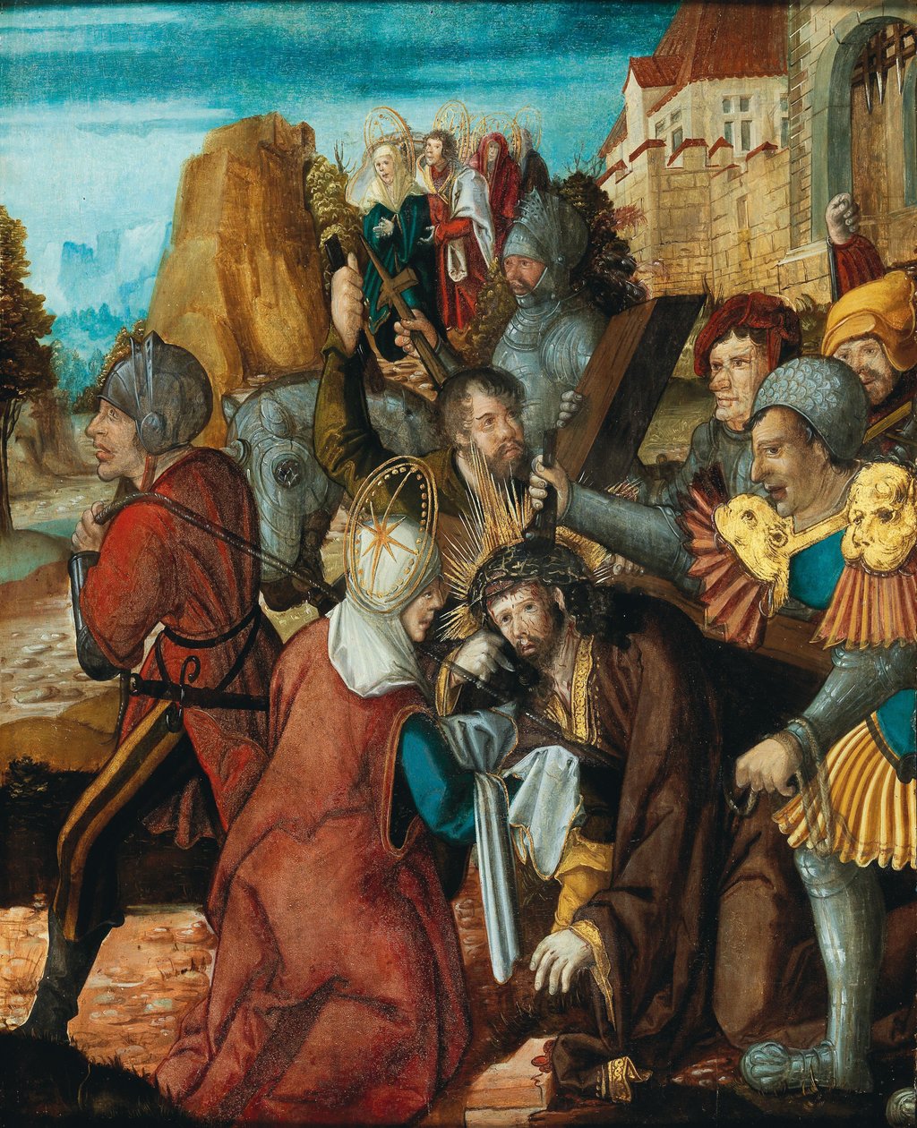 Św. Weronika oddająca swój welon Chrystusowi w drodze na Kalwarię, ok. 1515-1520. autorstwa Southwest German master.
