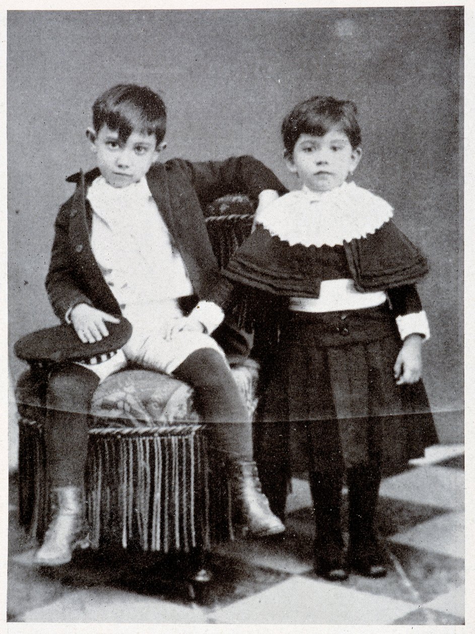 Siedmioletni Pablo Picasso ze swoją siostrą Conchitą, 1888 r. autorstwa Spanish Photographer