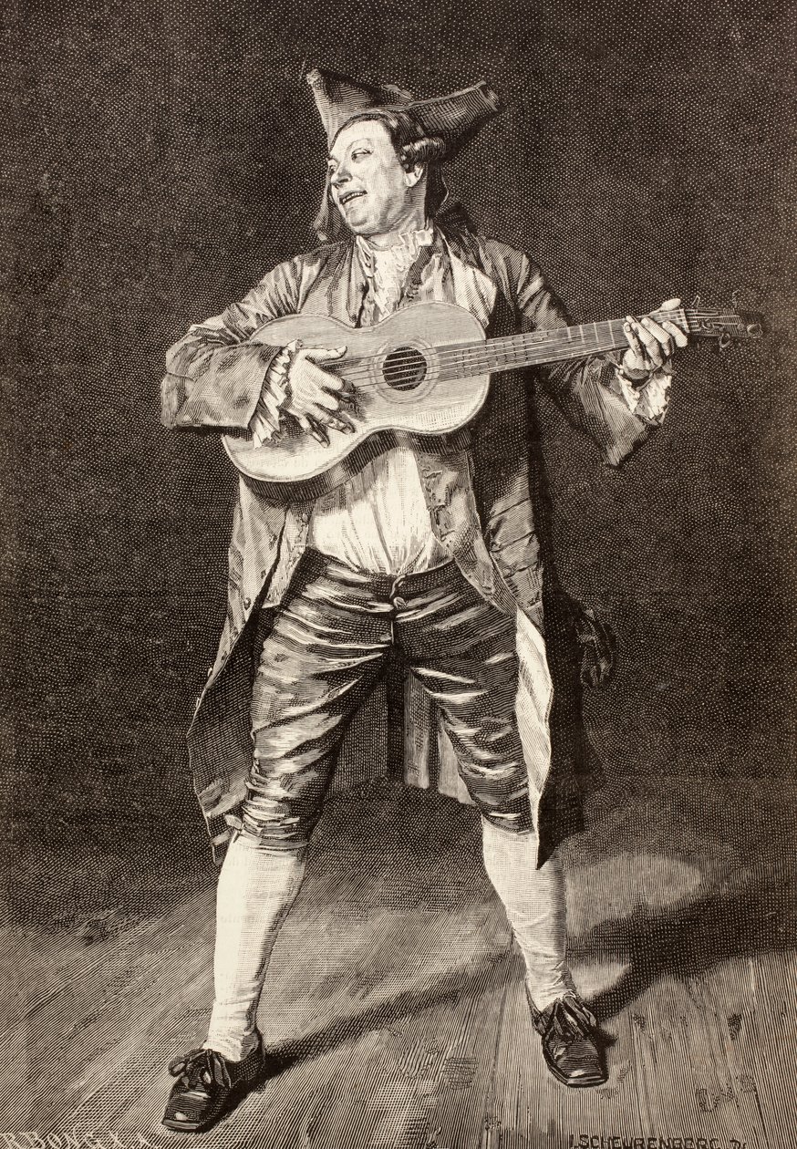 Muzyk z XVIII wieku, wg rysunku L. Scheurenberga z „La Ilustracion Espanola y Americana” z 1881 roku autorstwa Spanish School