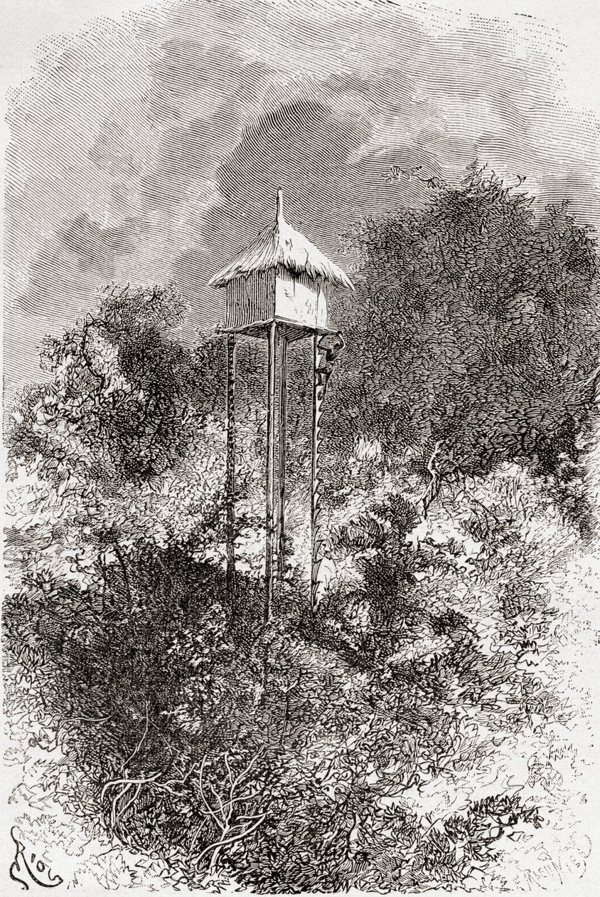 Stodoła spichlerza Usagaran, Usagara, Tanzania, z „Afryki Pintoresca”, opublikowana w 1888 r. autorstwa Spanish School