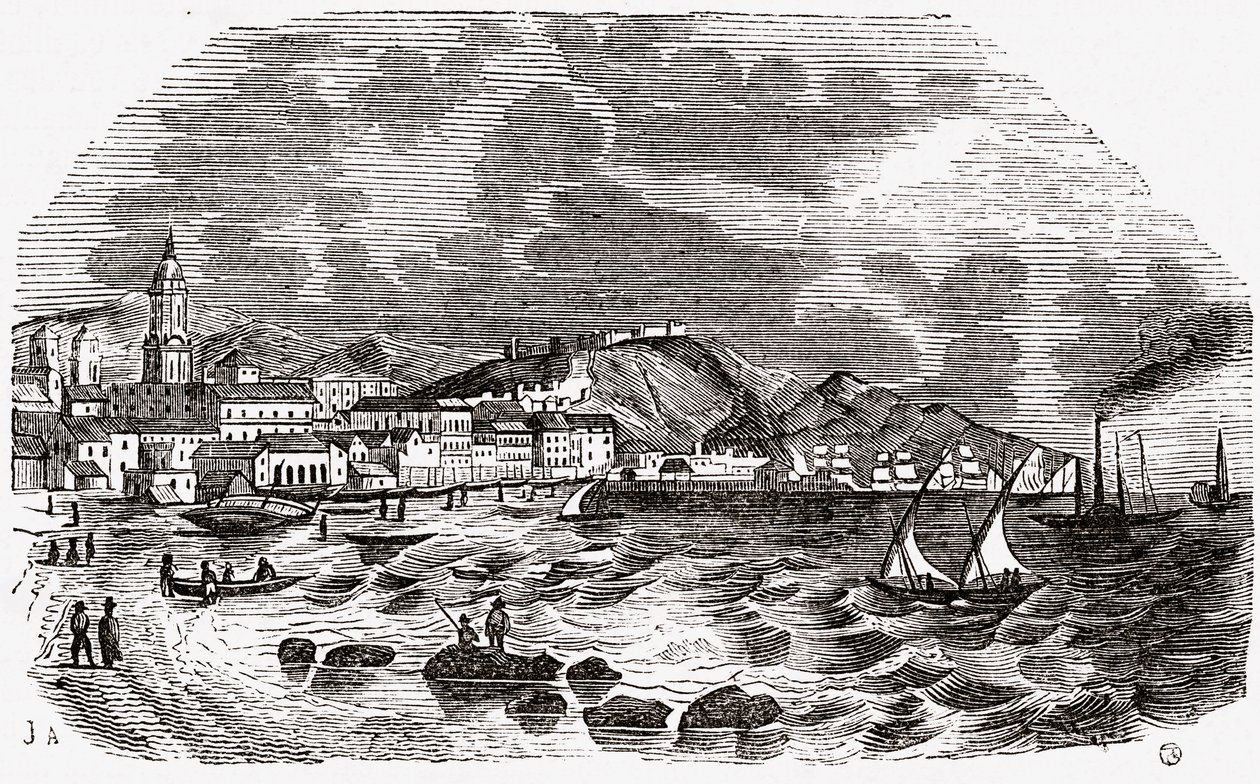 Miasto i port w Maladze, Hiszpania, połowa XIX wieku autorstwa Spanish School