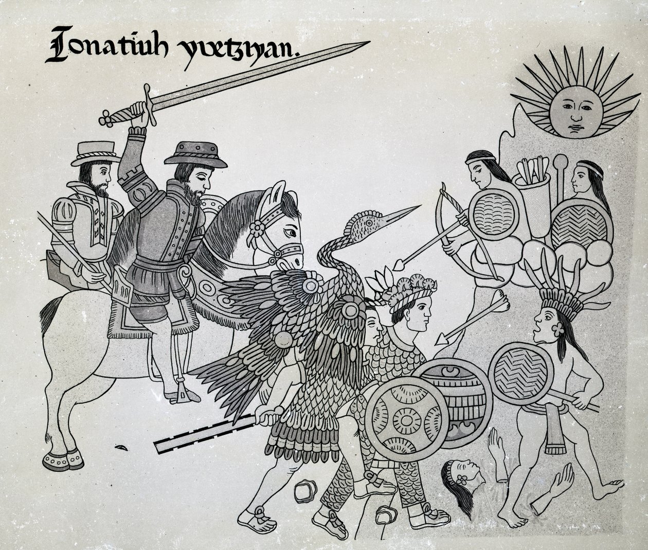 Walka między Hiszpanami a Aztekami, tablica z "Antiguedades Mexicanas" Alfredo Chavero, 1892 r. autorstwa Spanish School