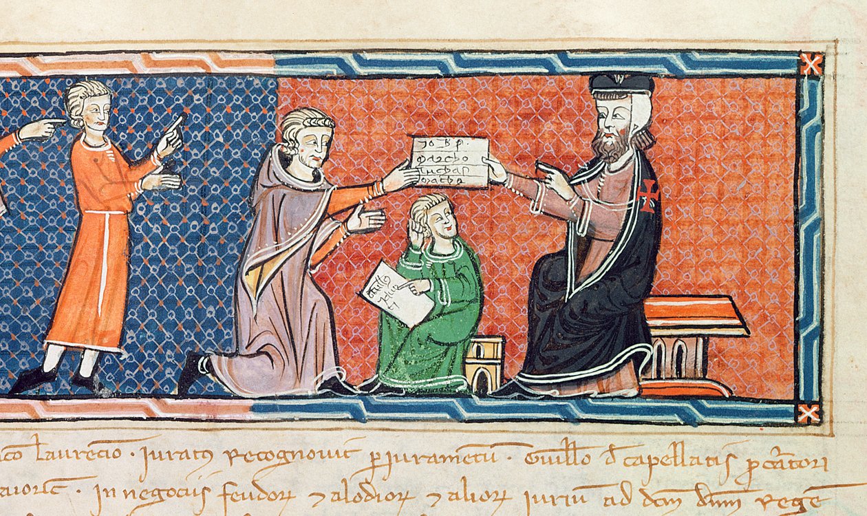 Guillaume Jaubert składa przysięgę przed królem Jakubem I autorstwa Spanish School