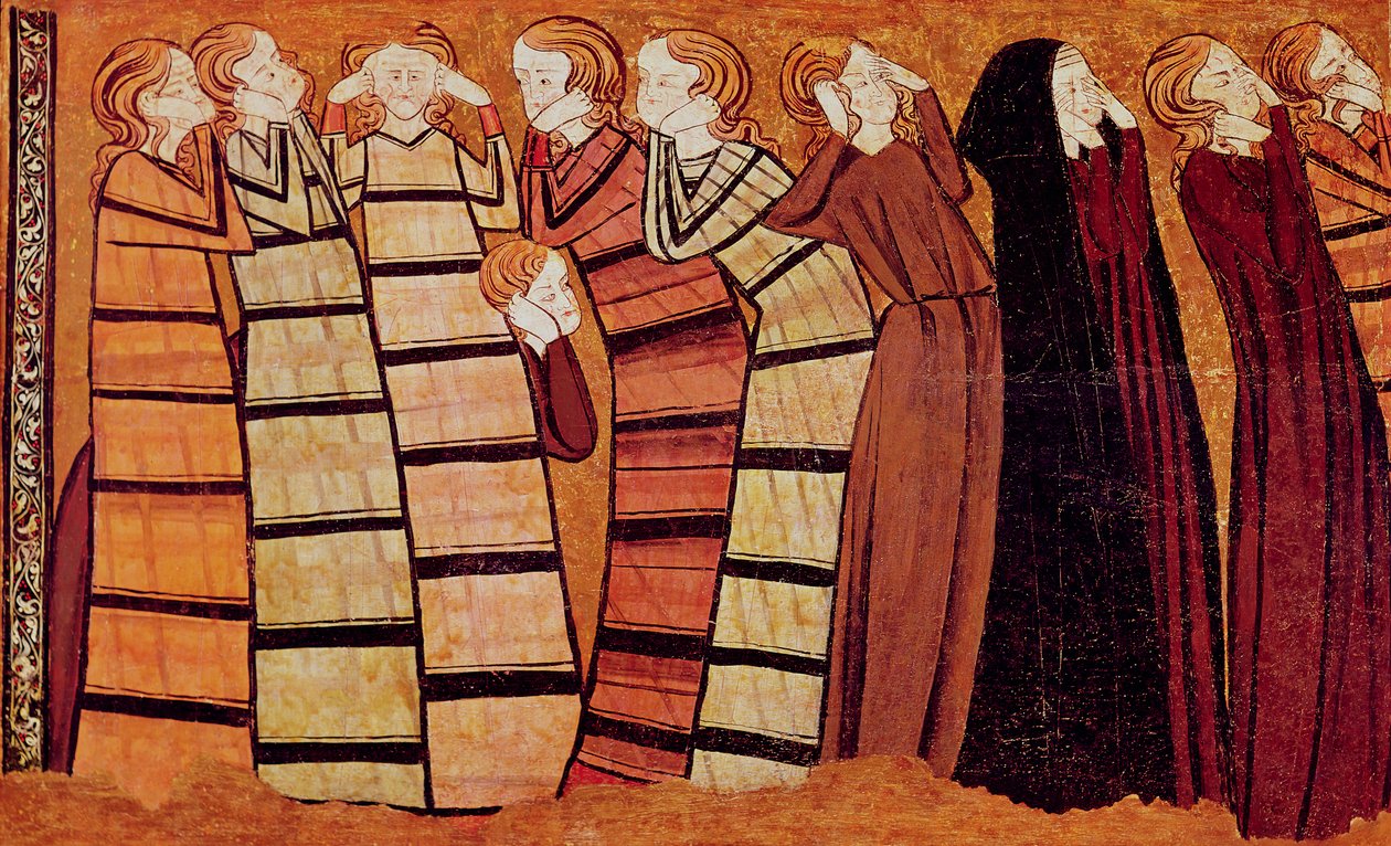 Żałobnicy, tablica z grobu Don Sancho Saiz de Carrillo (tempera na tablicy) autorstwa Spanish School