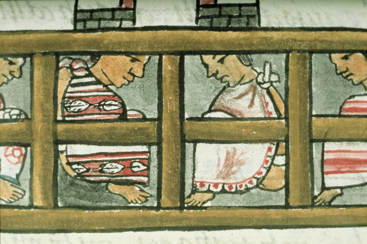 Pani Palat. 218-220 Księga IX Więźniowie azteccy, z "Kodeksu florenckiego" Bernardino de Sahagun, ok. 1540-85 autorstwa Spanish School