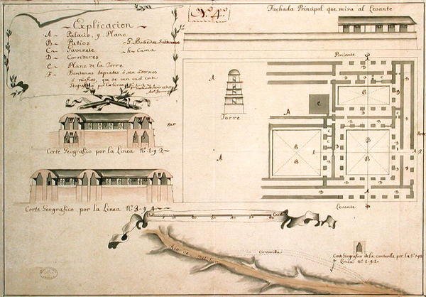 Plan wykopalisk archeologicznych w Palenque, Meksyk, 1785 (pióro i atrament oraz toaleta na papierze) autorstwa Spanish School