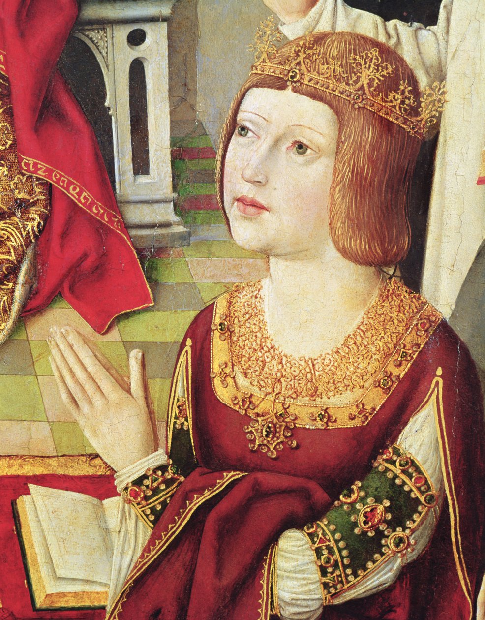 Dziewica Królów Katolickich, detal z wizerunkiem Izabeli de Castille (1451-1504) ok. 1490 (zob. 60603 i 3947) autorstwa Spanish School