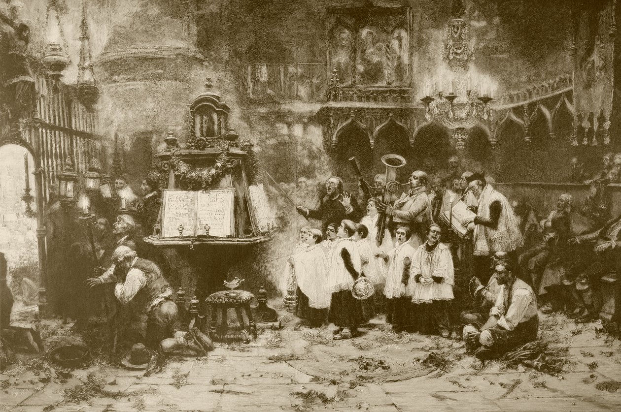 Wysoka msza, według obrazu J. Benlliure, sztychowanego przez M. Webera, z „Album Artistico”, wydanego ok. 1890 r. autorstwa Spanish School