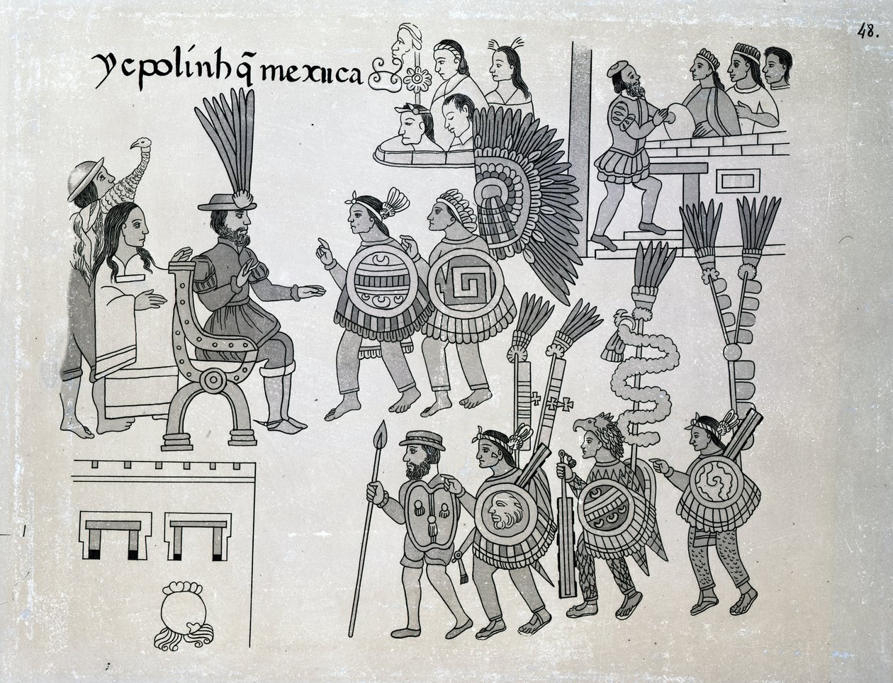 Ostatnie poddanie się cesarza Azteków Cuauhtemoc, płyta z „Antiguedes Mexicanas” Alfredo Chavero, 1892 autorstwa Spanish School