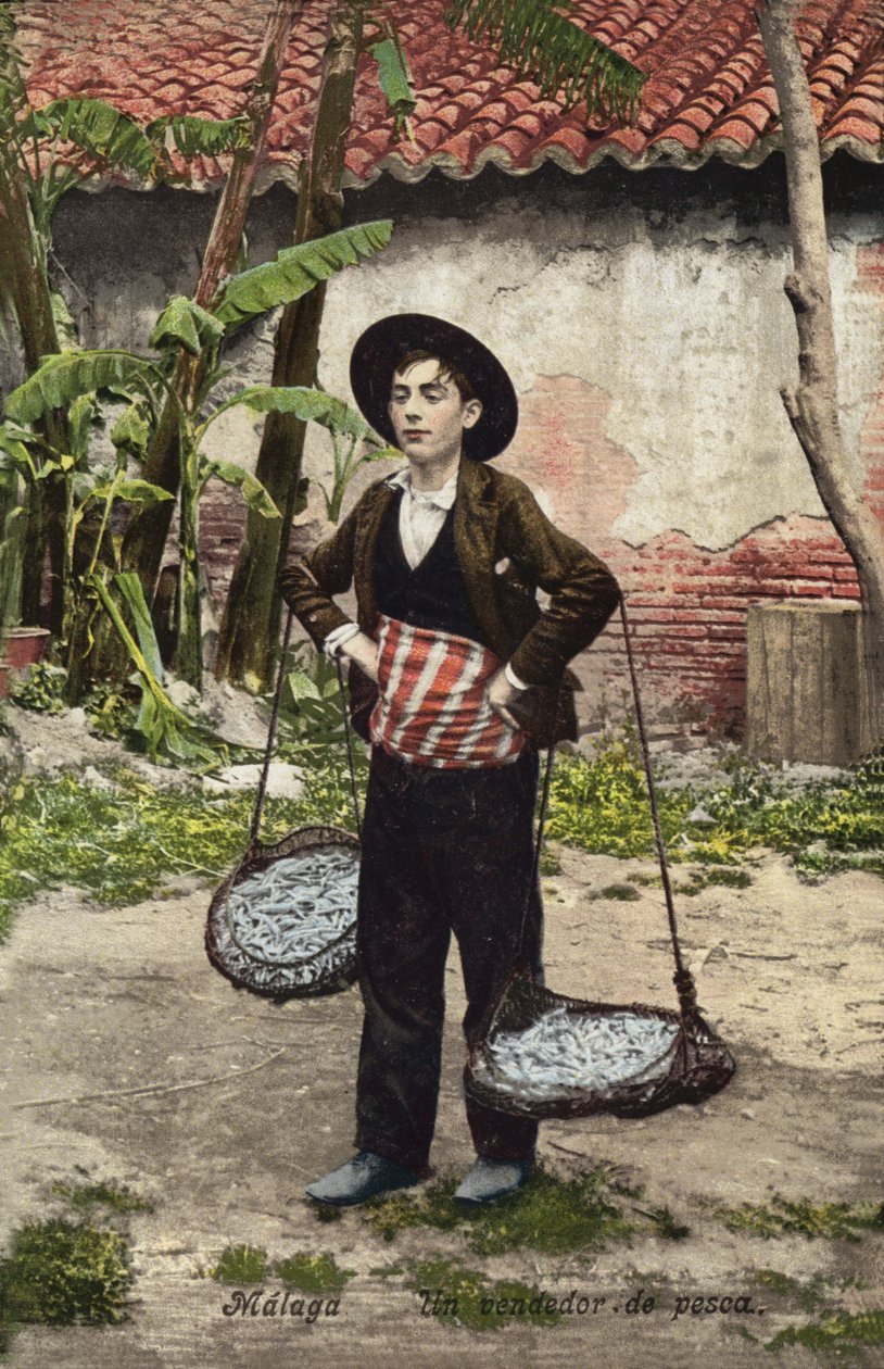 Sprzedawca ryb, Malaga, Hiszpania (zdjęcie kolorowe) autorstwa Spanish Photographer