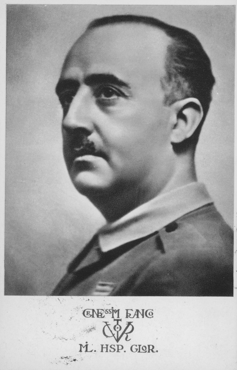 Francisco Franco, hiszpański generał i dyktator (zdjęcie czarno-białe) autorstwa Spanish Photographer